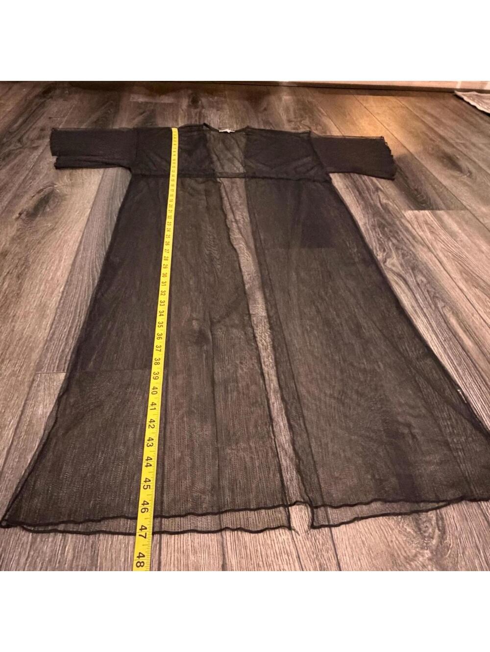 Charlotte Russe Black Sheer Mesh Maxi Duster Kimono Dress Medium Lettuce Ruffle - Picture 12 of 12